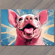 Art Print Pig Swine Smile Happy Retro Pop Art Splash Colors Cute Fun Vibrant