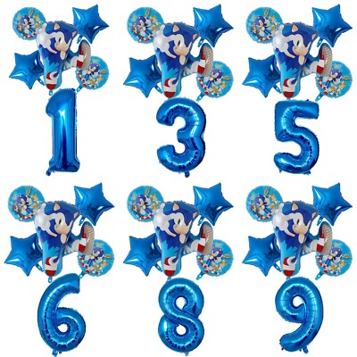 6 Stück Sonic The Hedgehog Folien Zahlenballons Geburtstag Deko Junge Mädchen Sonic