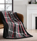 Eddie Bauer Cotton Flannel/Shearling Reverse Throw Blanket - Winslow Grey/Red