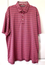 Daniel Cremieux Signature Collection Shirt Polo Men Sz L Navy Pink Coral Stripe
