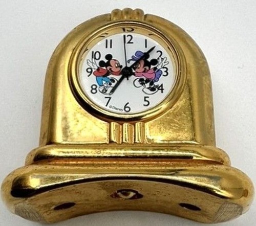Disney Mickey & Minnie Mouse Gold Miniature Clock Desk Decor