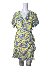 In The Style Wrap Dress Size 16 Yellow Floral Frill Womens NEW EU 44 RRP £39