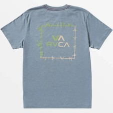 RVCA Bordered Short Sleeve T-Shirt M Mens Blue Slim Fit NWT Medium Logo