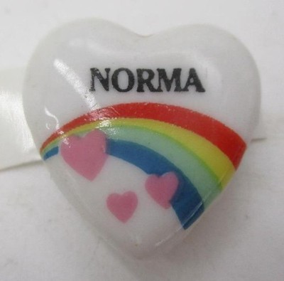 Vtg NEW 1980s 80s Rainbow Heart Name Pin ''NORMA'' Personalized Hat Bag Jacket