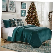 Finely Stitched Velvet Quilt Set 3-Piece King/Cal King Riviera Teal