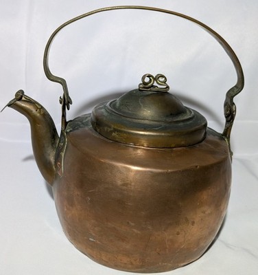 Antique Copper Tea Kettle Teapot Farmhouse Hand Wrought Dovetail