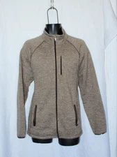 Swiss Tech Mens LARGE Full Zip Jacket Mid Weight Coffee Brown Pockets Hiking