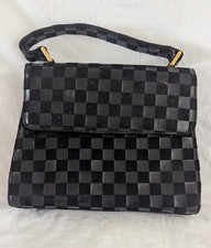 Kleine italienische Vintage Handtasche schwarz kariert Leder von Sabrina Chic
