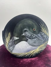 Hand Painted Duck Folk Art Bentwood Banded Pantry Box Vintage Wooden Common Loon