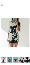 White House Black Market Dress WOMENS S Sweater Knit Pullover Boatneck Floral