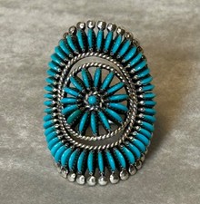 Ring Zuni Unikat, 925 Sterlingsilber mit Türkisen, Handarbeit Edith T., wie neu