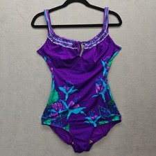Vintage Purple Floral One Piece Swimsuit 14 Sirena Tropical Beach Vacation Boat