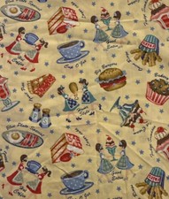 Vtg 1993 Kessler Concord Fabric Diner Food Pie Coffee Waitress Burger 44  BTY