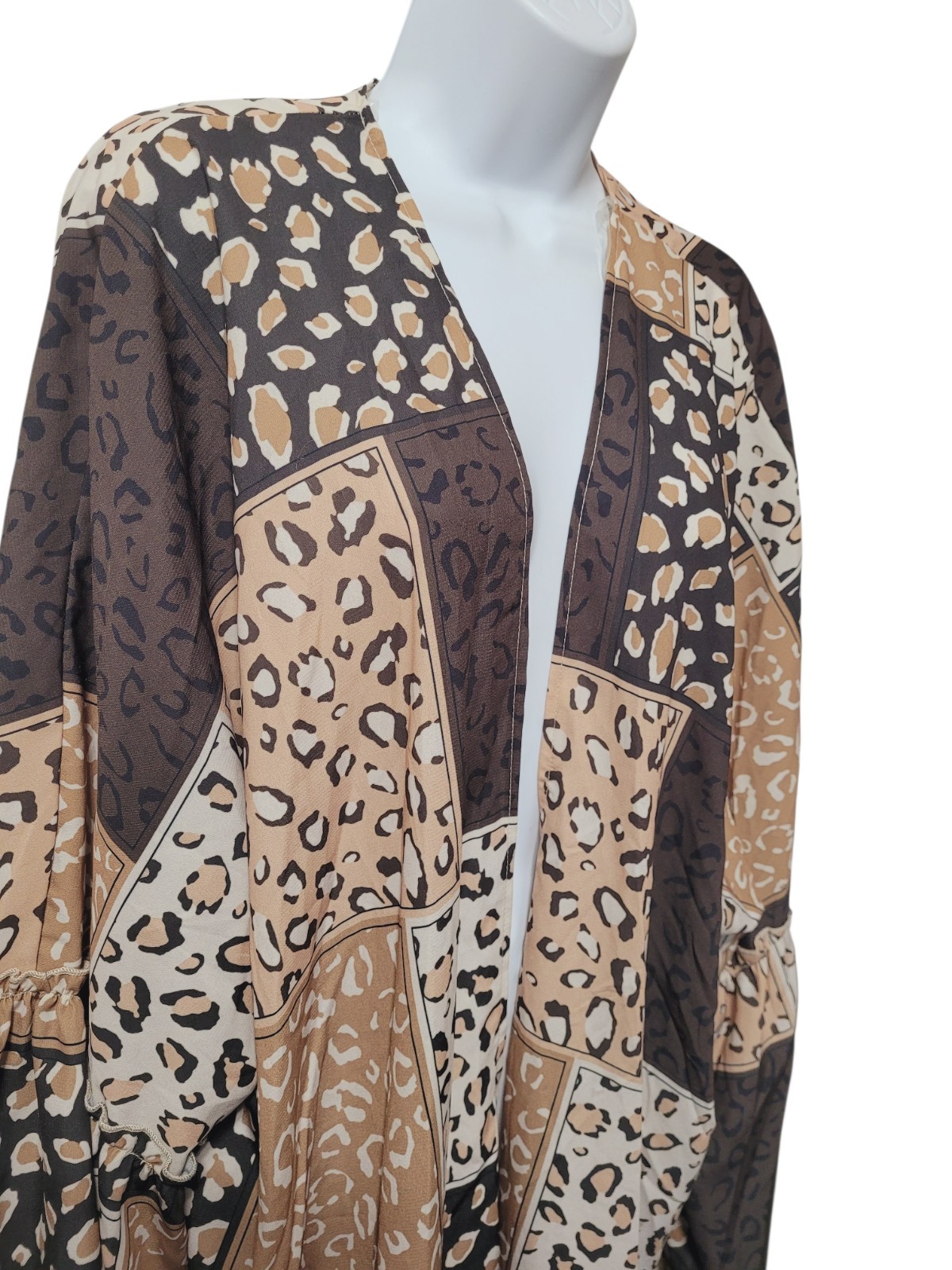 Animal Leopard Print Patchwork Duster Cardigan 3X… - image 3
