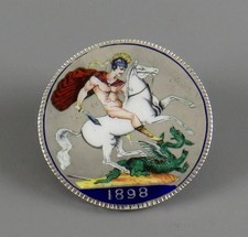 Antique Victorian 1898 Enamelled Silver Victoria Crown Coin Brooch / Pendant