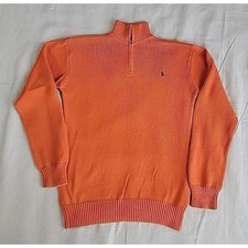 Polo Ralph Lauren Pullover Sweater Boys L 1/4 Zip Orange Knit Casual Preppy VTG