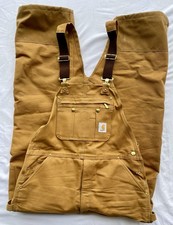 Carhartt Overalls Mens 38x34 Brown Loose Fit Canvas Work Bib Ankle Zip Utility