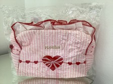 P.Louise Brand New pink & white striped makeup bag red trim heart bow zipper bow