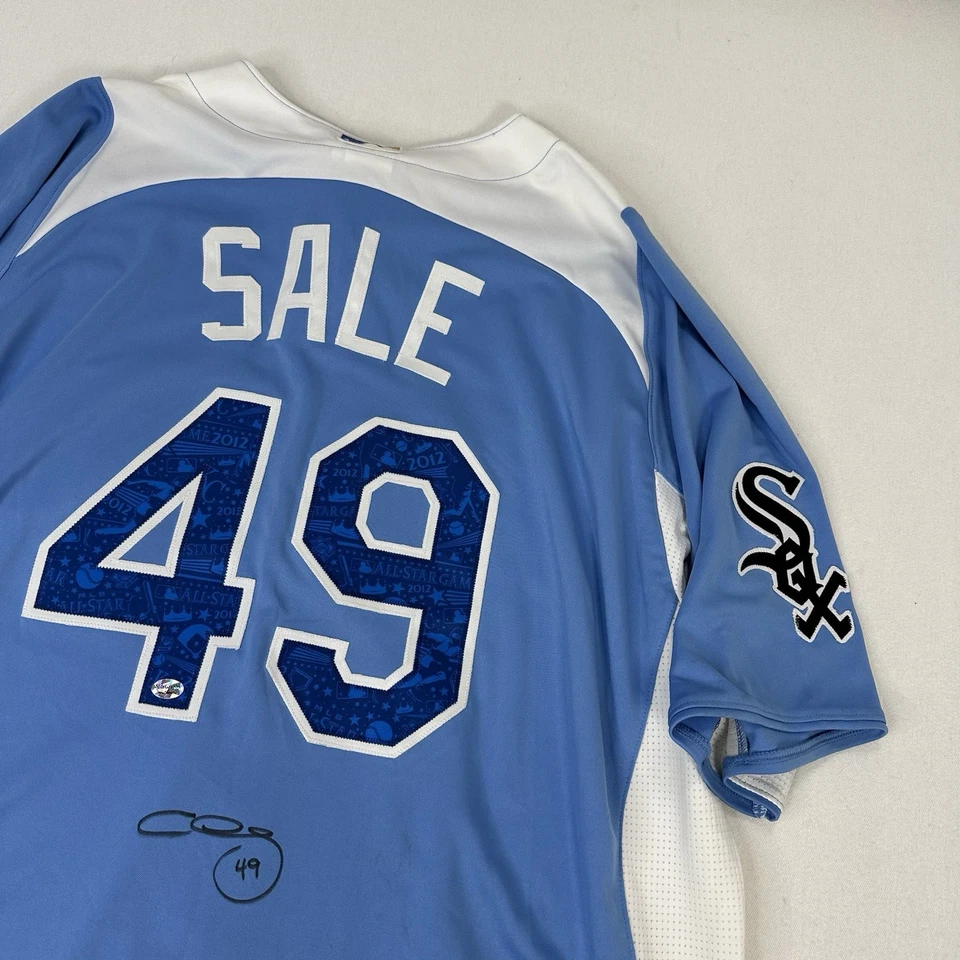 Camiseta de beisebol ASSINADA autêntica 2012 Chris Sale MLB All Star Game base legal GG - Imagem 3 de 4