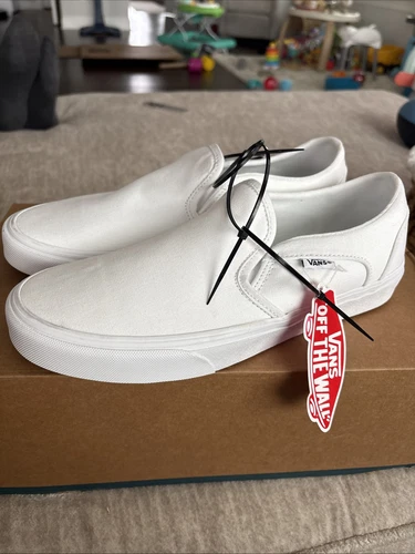 Scarpe donna Vans bianco cenere sneakers basse mocassino taglia 10 nuove senza scatola