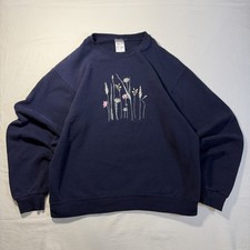 Floral Crewneck Unisex Women s Flowers Navy Blue Sweatshirt