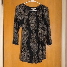 NWT Lucky Brand Black Tan Floral Print 3/4 Sleeve Boho Peasant Top Plus Size 1X