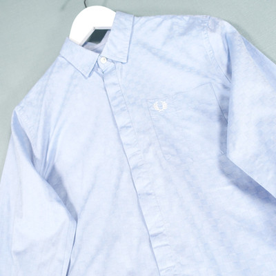 Fred Perry x Bradley Wiggins Hemd Herren klein blau kariert Knopfleiste Wappen Mods