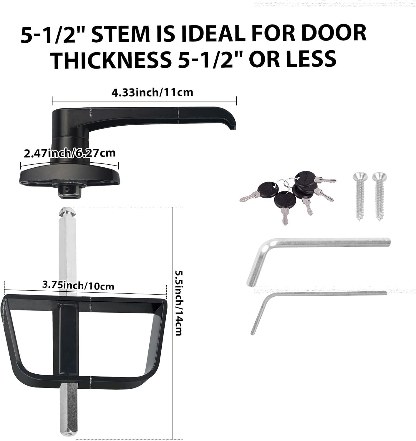 Shed Door Latch L-Handle Lock Kit with 5 Keys, BTEOBFY 5-1/2" 5.5 inch, Black 