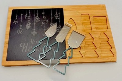 Wood Cutting Board Cheese Charcuterie Kitchen Decor Holiday Party NOS Untensils