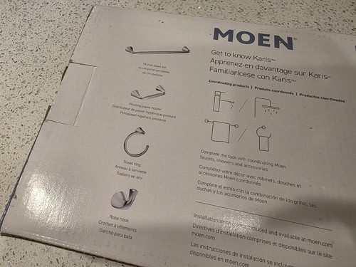 New Moen Karis BH1293CH 4-Piece Bath Hardware Kit Chrome Towel Bar Paper Holder - Picture 5 of 6