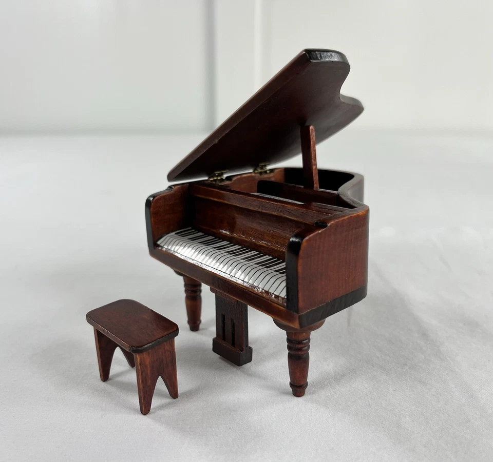 Piano de cola miniatura Bombay Dollhouse 1:12 con taburete caoba vintage con caja C1108 Foto 2 de 4