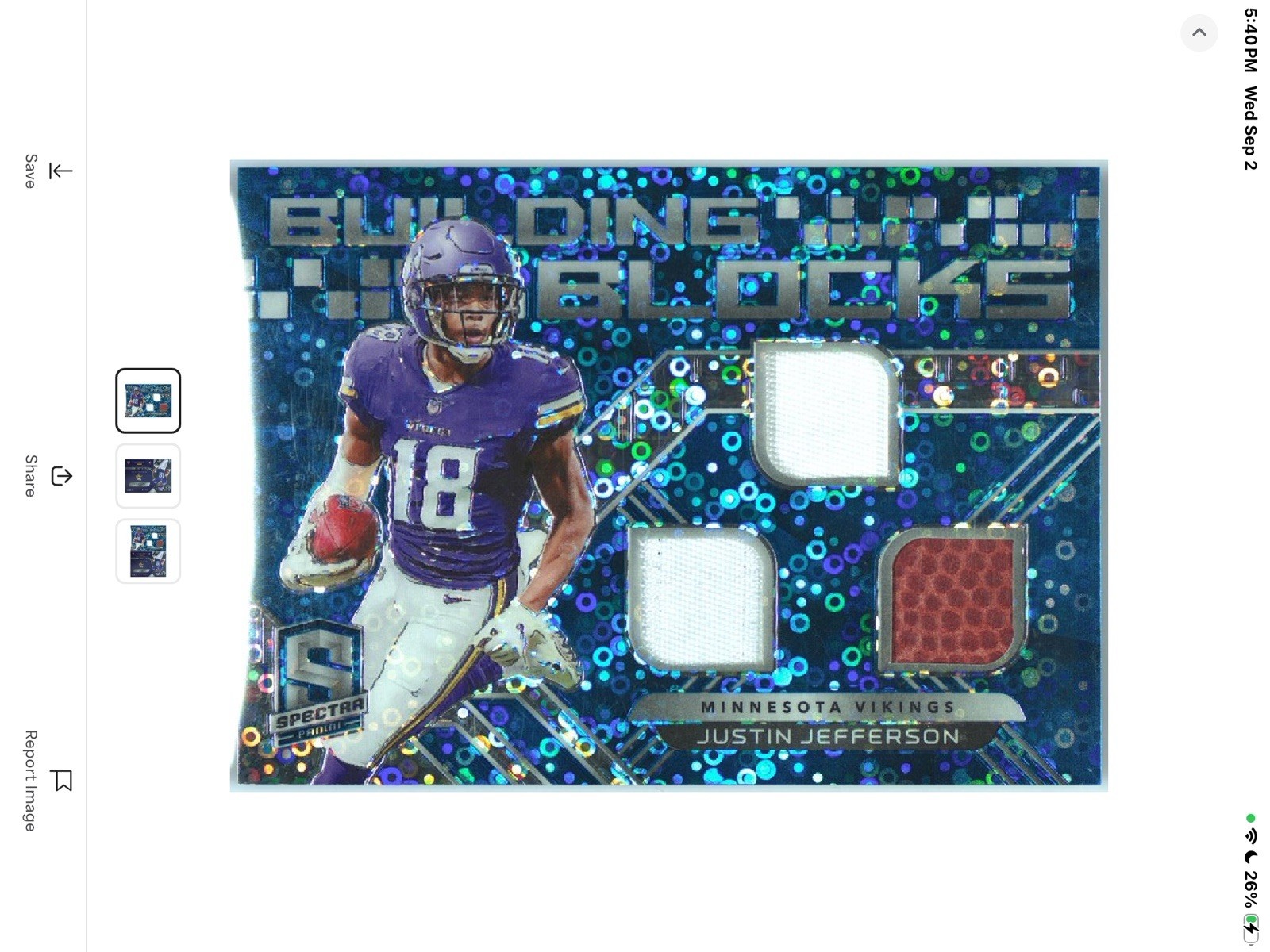 2020 Panini Spectra Justin Jefferson Rookie Relics Triple Patch #/50 PSA 9 POP 1 view 6