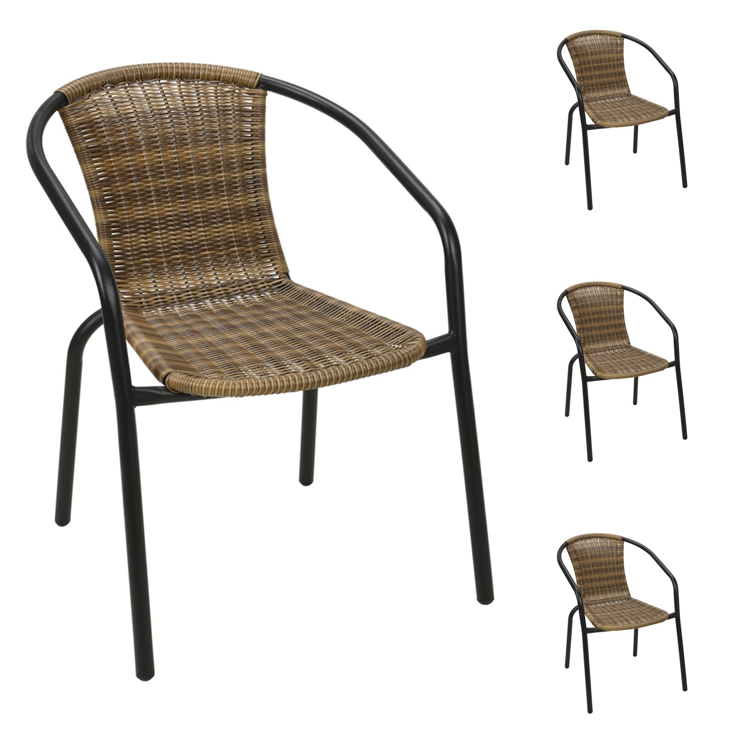 4 Stück Rattan Stapelstuhl Bistrostuhl Gartenstuhl Cappuccino /Schwarz