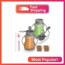 LOTBILL Reusable Baby Food Pouches with Straws for Toddlers, 2 Pack Silicone Bab