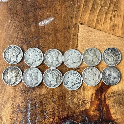 Lot of Barber Dimes 1940’s Twelve Total