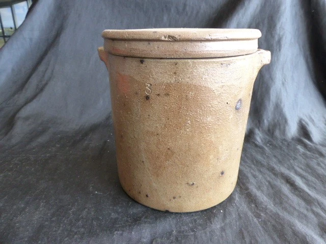 ANCIEN POT A SEL SALOIR EN GRES VERNISSE AVEC COUVERCLE N°3 - Photo 3/4