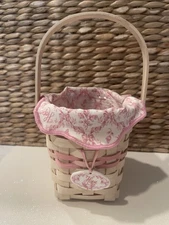 Longaberger Pink Basket With Handle “Hope” Tie-on American Cancer Society