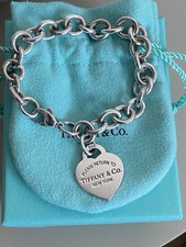 Genuine Tiffany & Co Heart Charm Chunky Chain Hallmarked bracelet With Box