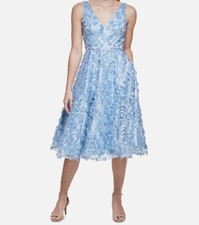Eliza J Women's Blue 3D-Floral Fit & Flare Midi Dress Size 6