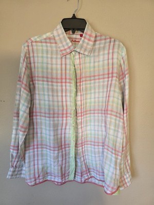 Report Collection Linen Plaid Pastel Long Sleeve ButtonUp Shirt Men's Medium 