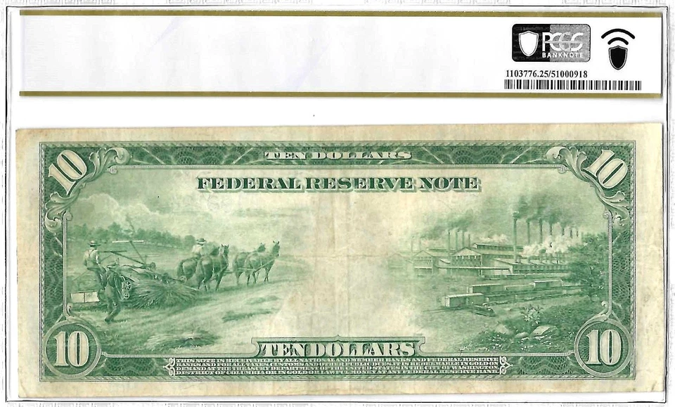 1914 $10 Federal Reserve Note Star Note Fr-927a* PCGS VF-25 - Image 3 of 3