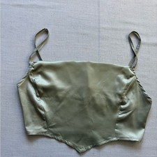 PrettyLittleThing Green Satin Corset Crop Top Women  s Size 4 Zip Back