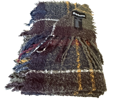 Barbour Womens Tartan Classic Boucle Scarf Plaid Green Oversized Heritage Wrap
