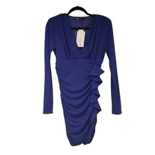 NEW Zara Ruffled Cobalt Blue Draped Bodycon Dress Small