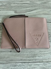 GUESS Women  s Pink Leather Wristlet With Zipper Wallet Purse