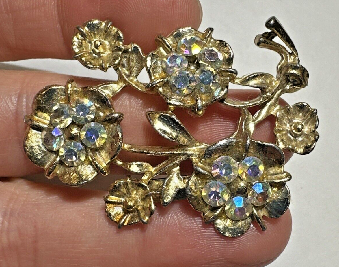 Broches vintage en forme de fleur en strass pour femme