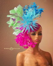 Hot Pink Fuchsia Kentucky Derby Fascinator Hat Del Mar Turquoise Aqua Blue Green