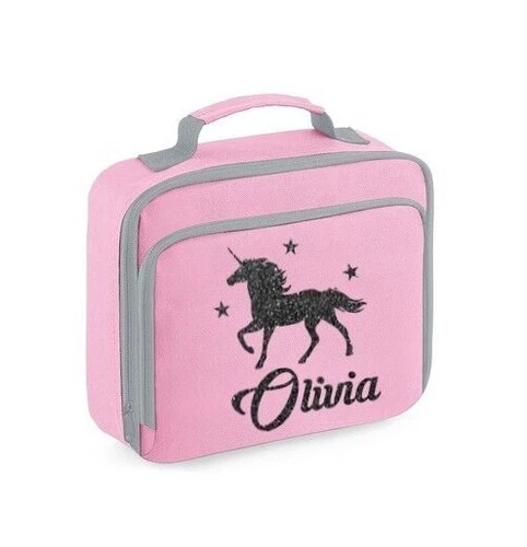 Personalised Unicorn Glitter Lunch Bag Girls Insulated Childrens School Dinner