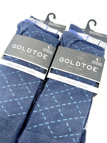 6 Pair Gold Toe Edition Men's Crew Dress Formal Socks Blue Size 6-12.5 - Picture 2 of 5