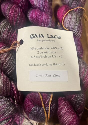 Sanguine Gryphon Yarn GAIA LACE - Queen Red Lime (40% Cashmere, 60% Silk) - Picture 3 of 3